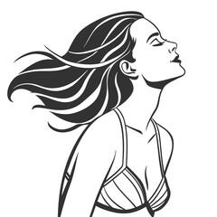 Pensive Woman in Line Art Style