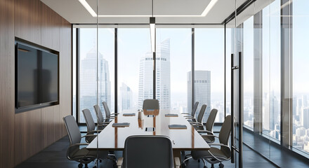 Modern conference room with city view