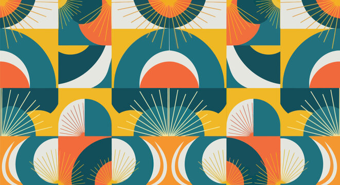 Geometric shapes in a bright, patterned design