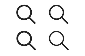 Search icon set. Magnifying glass vector symbol. Loupe pictogram for web design, UI, UX. Find, zoom, research, and analysis concept. Minimalist flat outline graphic element.