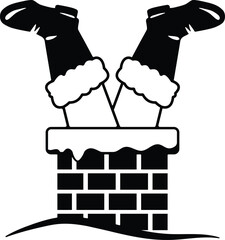 Santa claus legs sticking out of a chimney silhouette isolated on white background
