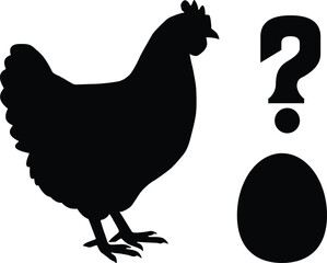 Chicken and egg question mark silhouette isolated on white background
