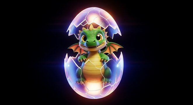 Dragon egg hatching baby dragon cute dragon fantasy dragon mythical creature green dragon cartoon dragon art 3d cartoon