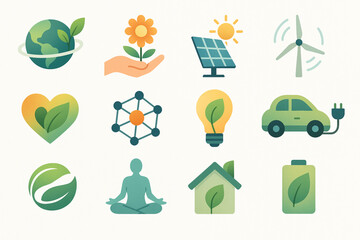 Conceptual sustainability icons with soft gradients