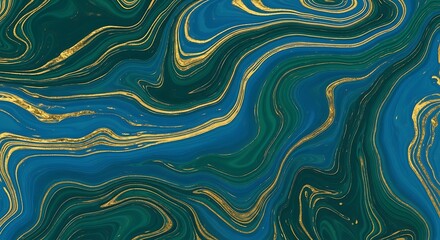 Obraz premium Elegant teal and emerald green marble pattern with golden veins texture