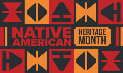 Native American Heritage Month in November. American Indian culture. Celebrate annual in United States. Tradition pattern. Poster, card, banner and background. Vector ornament, illustration