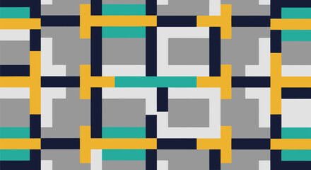 Abstract geometric color block pattern, teal, gray, navy, gold
