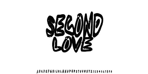 Grunge Font Alphabet. Rustic Font. Distressed Font. Rough Font. Handwritten. Uppercase. Number . For Fashion Sport Film Movie Design Vector illustration