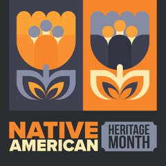 Obraz premium Native American Heritage Month in November. American Indian culture. Celebrate annual in United States. Tradition pattern. Poster, card, banner and background. Vector ornament, illustration