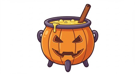 ハロウィン鍋イラスト、お化けスープ、白い背景