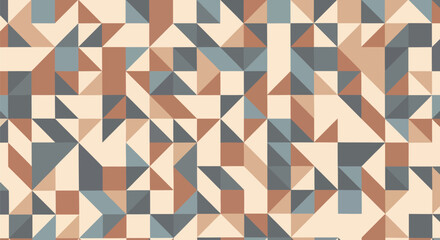 Geometric pattern with triangles, squares in tan, brown, and blue