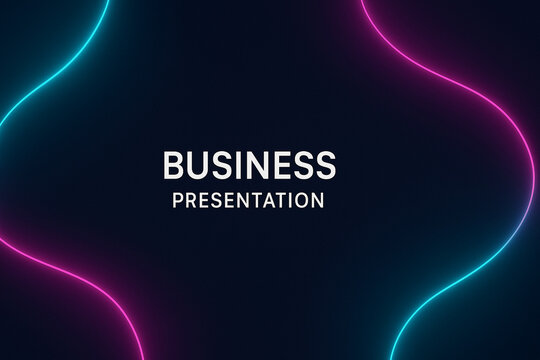 Neon dark-mode business cover with blue/pink glowing lines, clean typography, ample copy space (16:9). Modern, minimal corporate background for PowerPoint/Keynote, pitch decks, tech/fintech branding. - Powered by Adobe