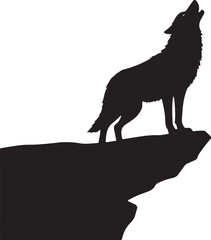 black vector of howling wolf on cliff in sihouette