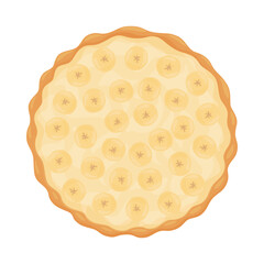 Delicious banana cream pie top view featuring a creamy filling and fresh banana slices on a golden crust