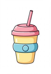 ドリンク イラスト, 黄色, ピンク色, 白背景