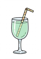 グラスドリンク ストロー入りイラスト 白背景