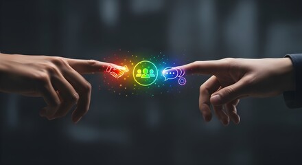 hand pushing button on a touch screen interface