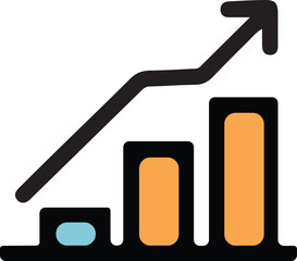 Upward trending bar chart with arrow graphic for business growth
