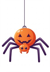 ハロウィン飾りクモ 吊り下げ背景白イラスト