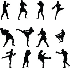 vector silhouettes of man boxer 