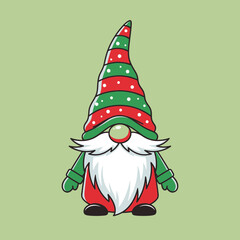 Christmas Gnome Illustration – Cute Holiday Elf, Festive Santa Dwarf Vector Art