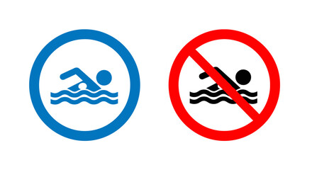 Swimming Allowed and No Swimming Signs – Safety, Beach, Pool, Prohibition Vector Icons