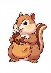 リスとドングリ袋、かわいいイラスト画像