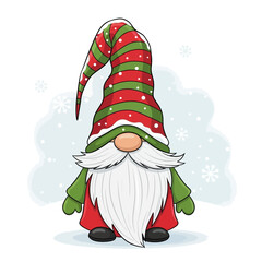 Christmas Gnome Illustration – Cute Holiday Elf, Festive Santa Dwarf Vector Art