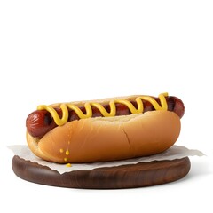 Hot-dog américain classique – saucisse grillée servie dans un pain moelleux avec moutarde jaune – street food traditionnelle en gros plan appétissant