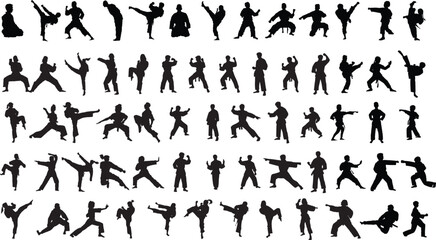 silhouettes of people karate