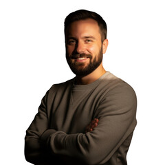 Smiling man with beard arms crossed isolated on transparent background