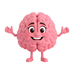 Happy cartoon brain character with arms outstretched isolated on transparent background