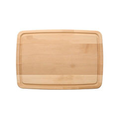 A rectangular wooden cutting board with rounded corners and a juice groove, isolated on a transparent background