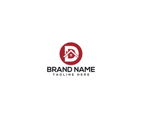 Fototapeta premium House Logo Concept: A modern, minimalist logo showcases a house incorporated into the letter D, symbolizing home and design, set against a clean backdrop.