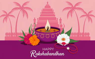 Happy Rakshabandhan poster template, Indian festival, abstract background with lighting diyas, graphic design illustration wallpaper
