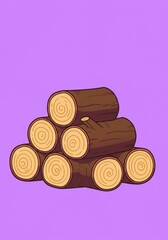 積み上げられた丸太, 木材, 冬の準備, 紫背景