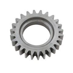 A single metal gear with teeth, isolated on a transparent background