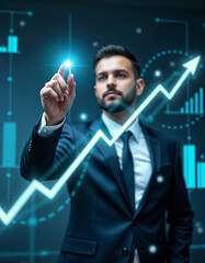 Businessman showing a digital graph on a virtual screen
