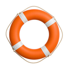 Orange life preserver ring with rope isolated on transparent background