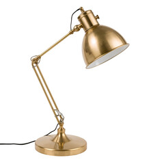 A vintagestyle brass table lamp with a flexible neck, isolated on a transparent background