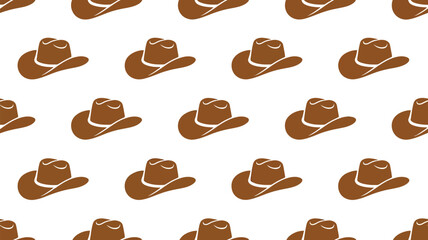 Seamless pattern of classic brown cowboy hats for western themed designs, ranch branding, or country festival promotions, adding rustic charm