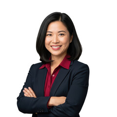 Smiling asian businesswoman in suit isolated on transparent background