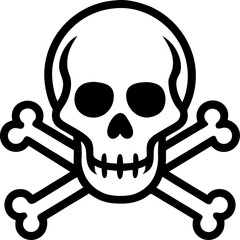 Skull and crossbones, vector line art icon, black and white, white background