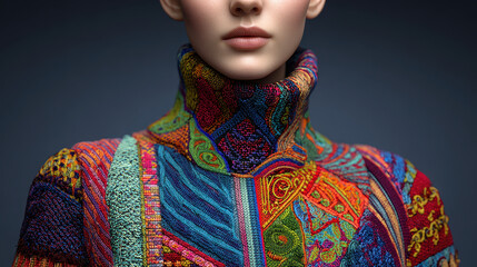 Obraz premium Colorful patterns and textures create a unique fashion statement in an artistic portrait