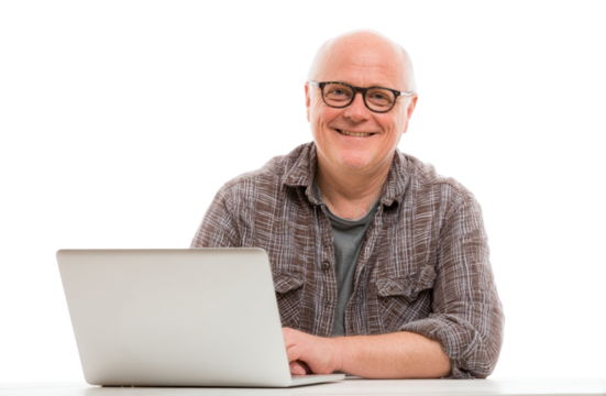 PNG Man with a laptop happy background glasses.