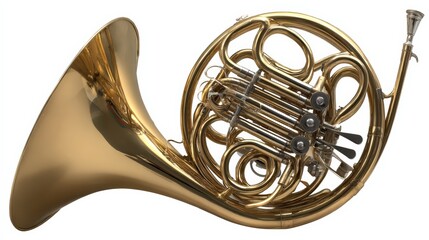 Beautifully crafted french horn in polished brass finish capturing musical elegance