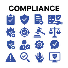 Compliance and Security Line Icon Set – Business Management and Data Protection Vector Collection