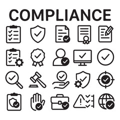 Compliance and Security Line Icon Set – Business Management and Data Protection Vector Collection