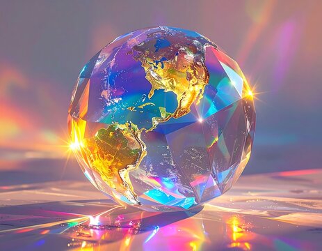 Crystal Earth globe, vibrant colors