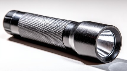 Metal flashlight with textured grip and reflective lens for indoor and outdoor use